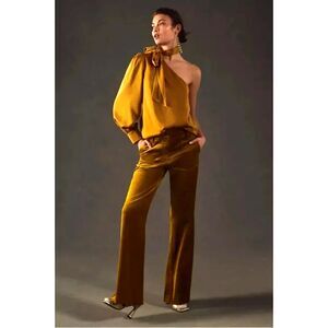 Anthropologie Sunday in Brooklyn Gold One Shoulder Tie Blouse XXS NWT